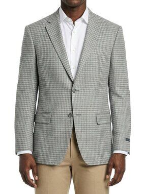 Light Grey Checkered Plaid Notch Lapel Modern Fit Men's Jacket